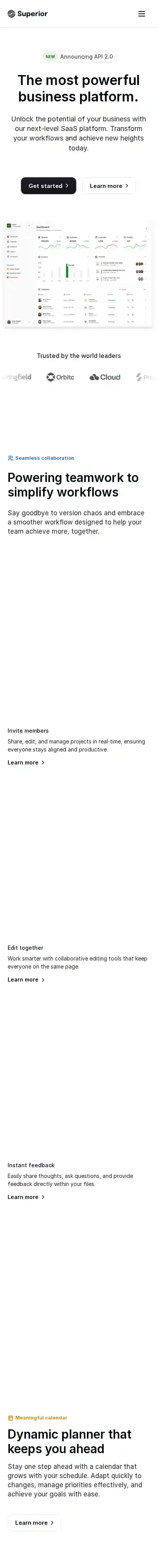 Superior home page on mobile