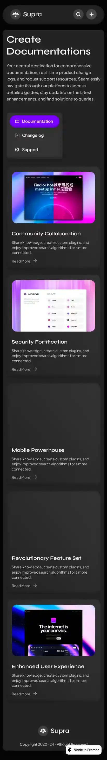 Supra home page on mobile