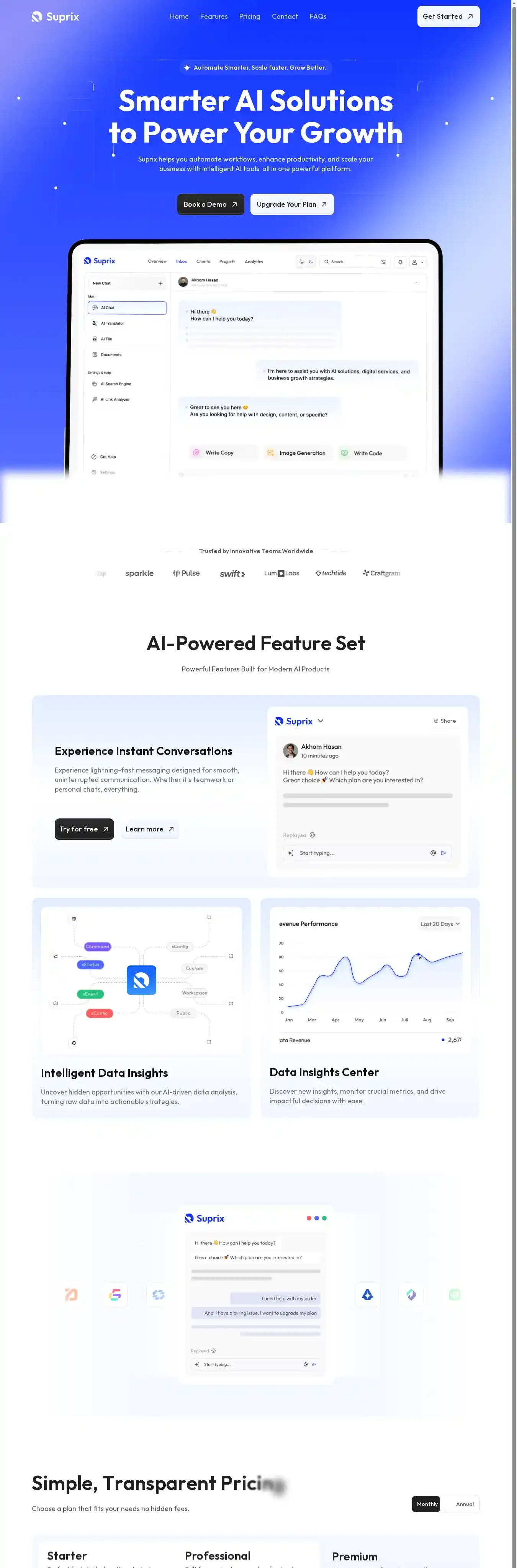 Suprix home page on desktop