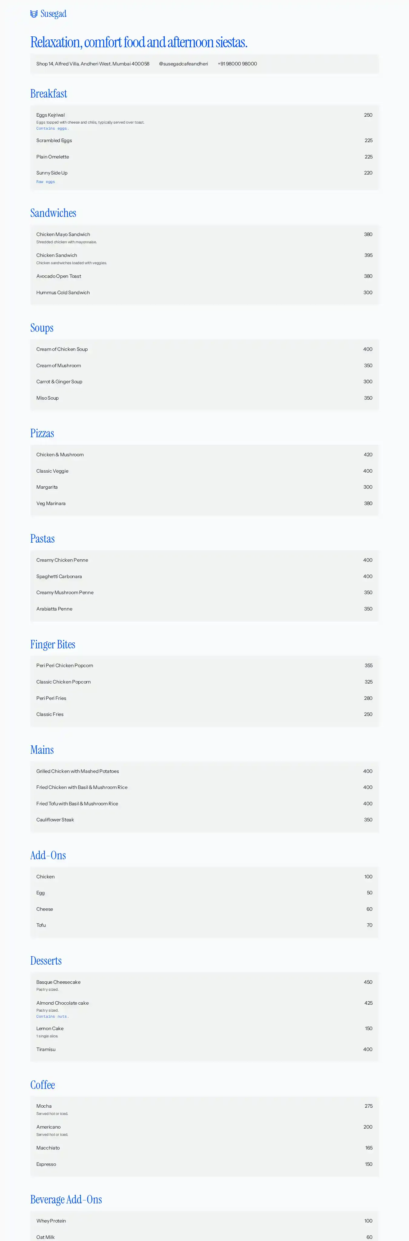 Susegaad home page on desktop