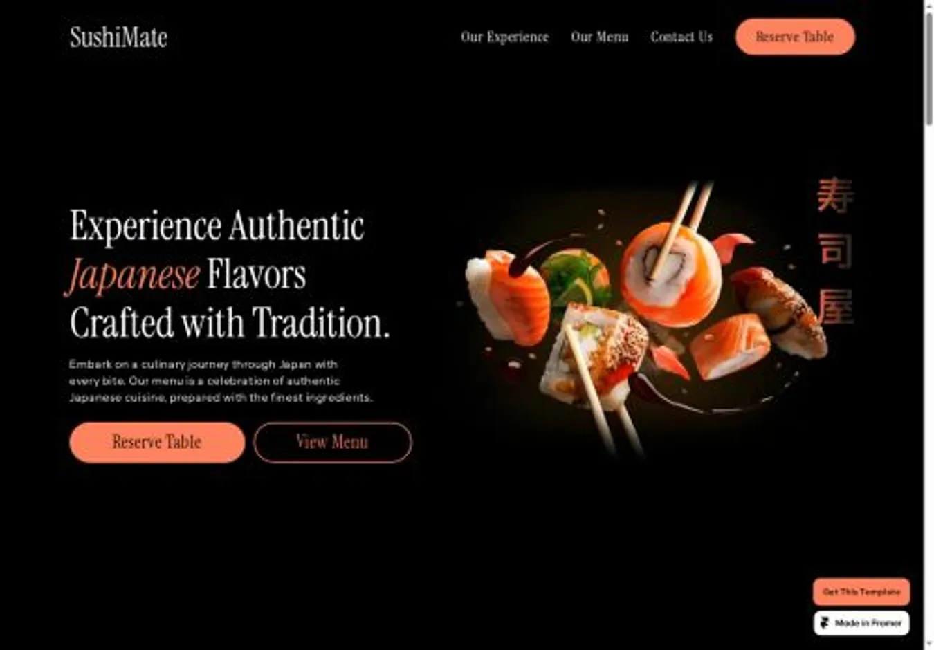 SushiMate home page on desktop