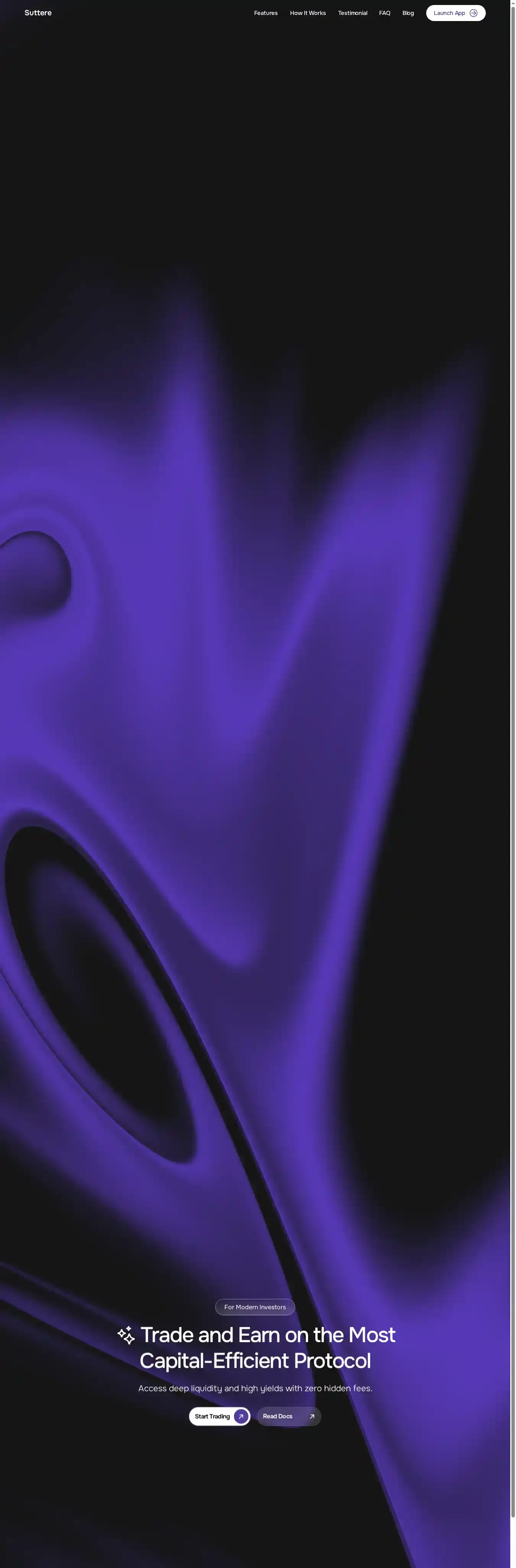 Suttere home page on desktop