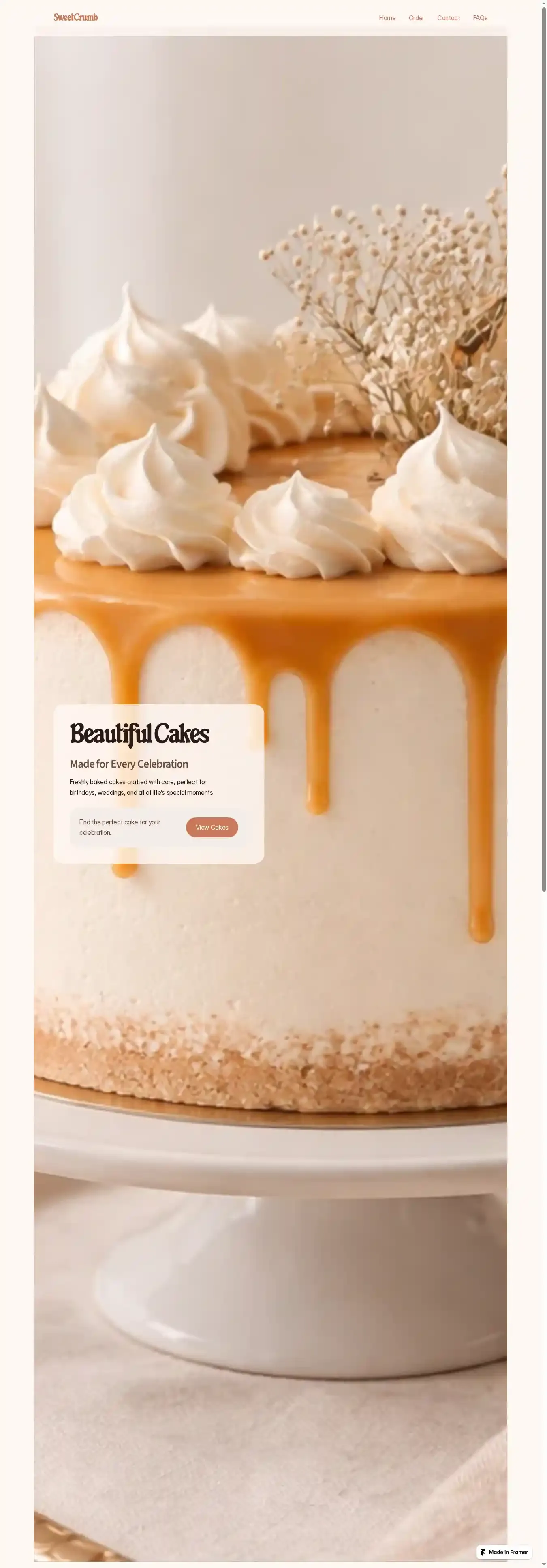 SweetCrumb home page on desktop