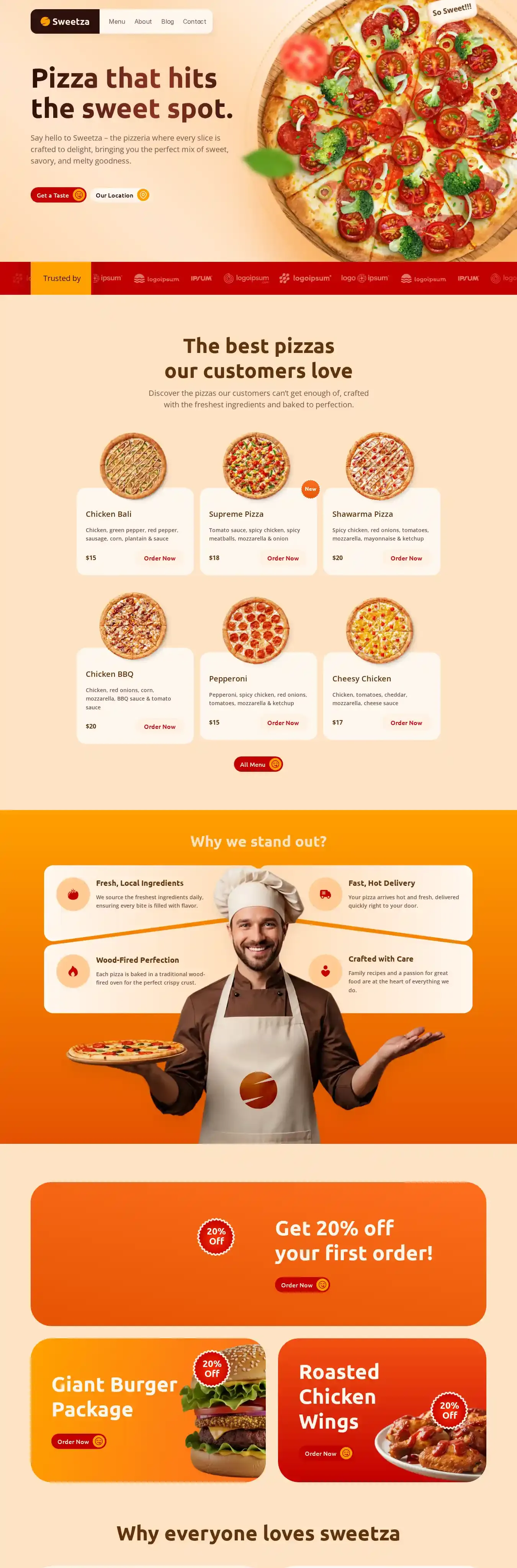 Sweetza home page on desktop