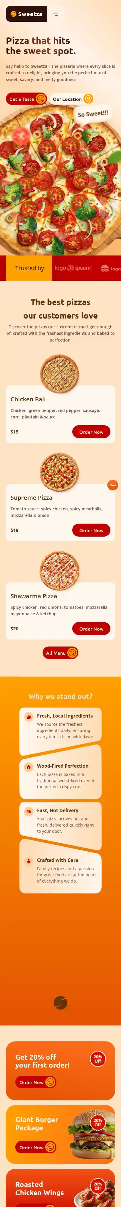 Sweetza home page on mobile
