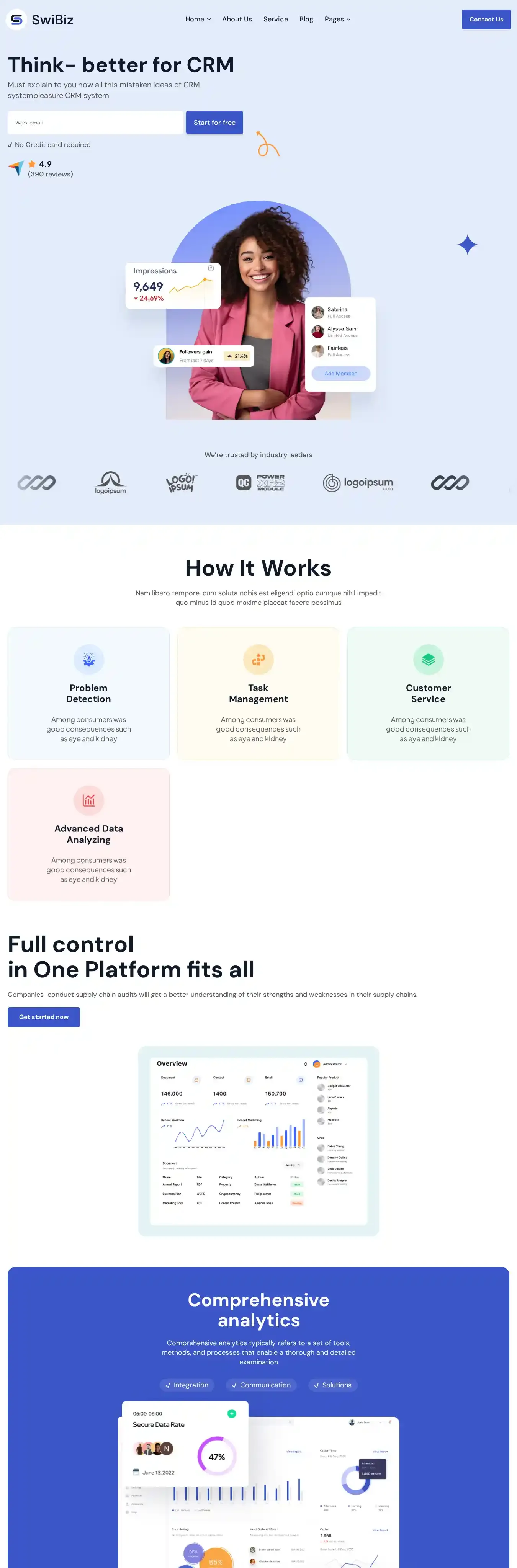 SwiBiz Pro home page on desktop