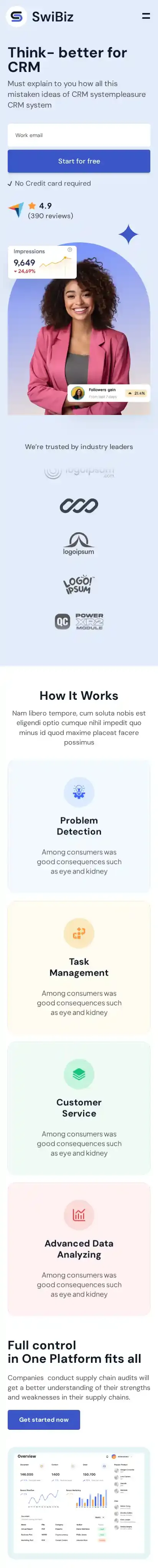 SwiBiz Pro home page on mobile
