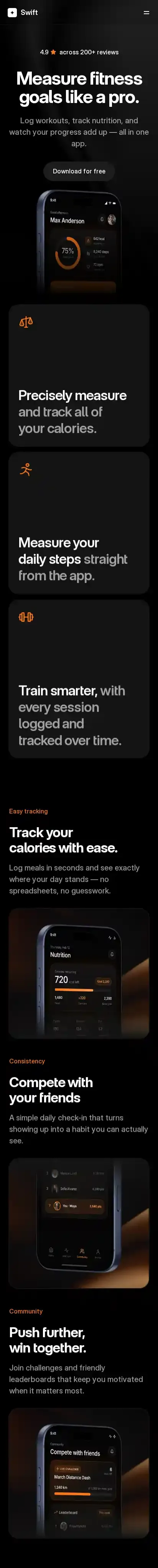 Swift App home page on mobile