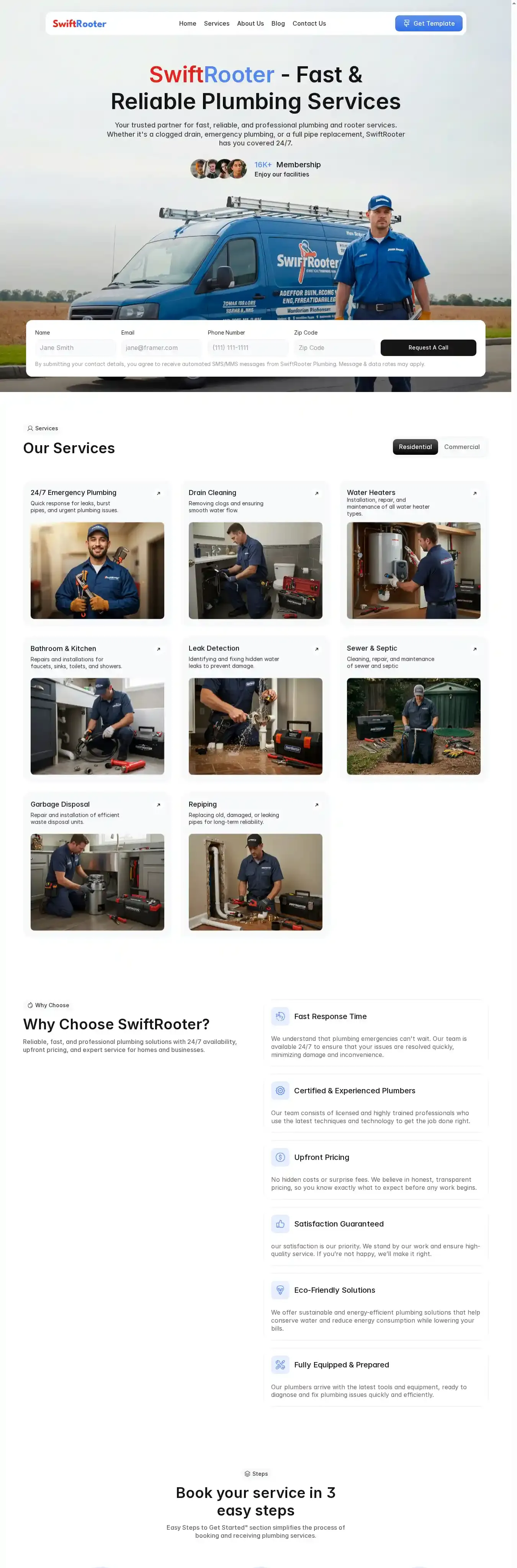 SwiftRooter home page on desktop