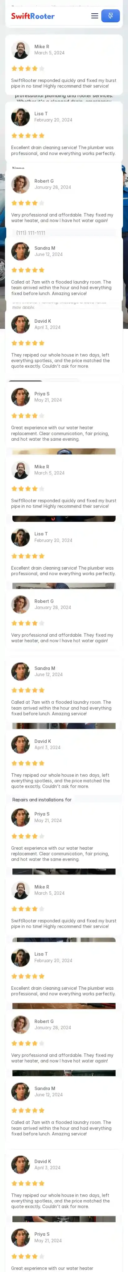 SwiftRooter home page on mobile