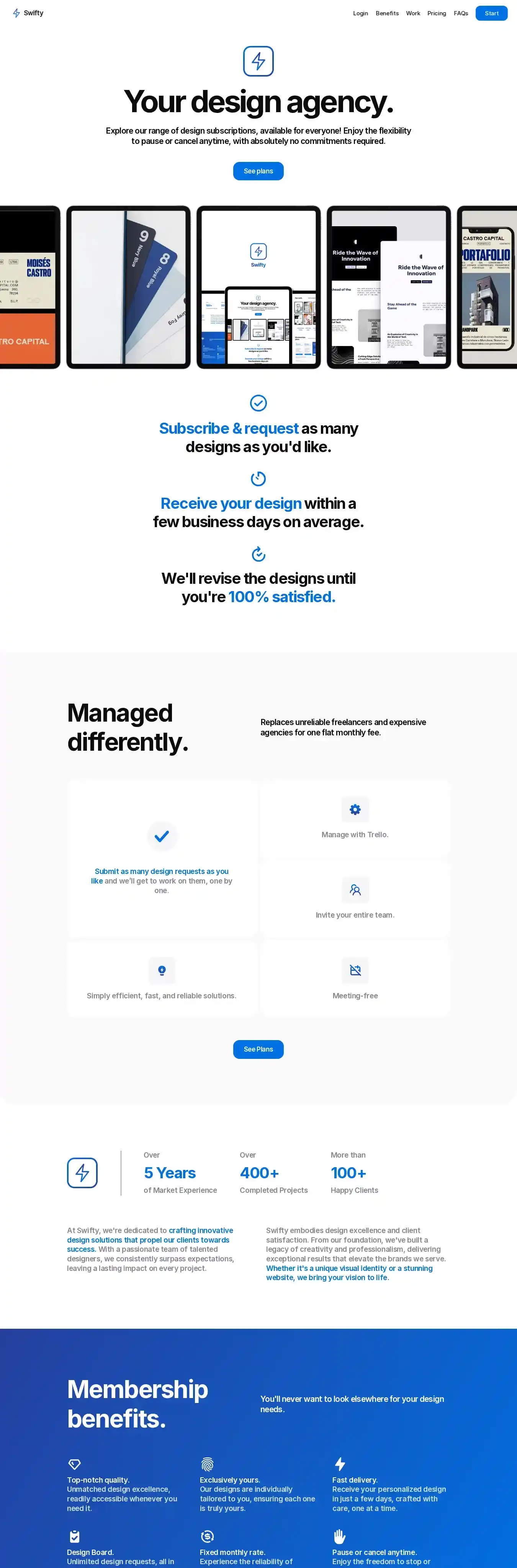 Swifty home page on desktop