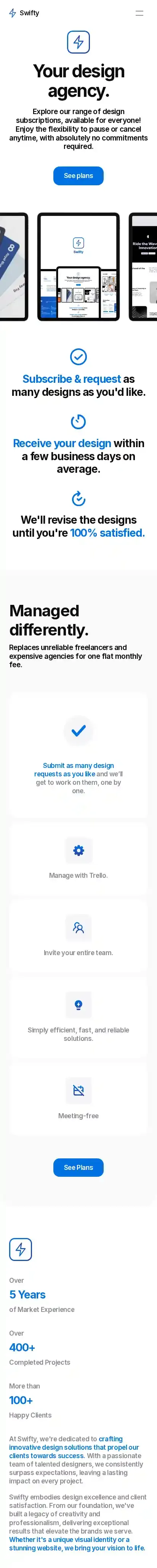 Swifty home page on mobile