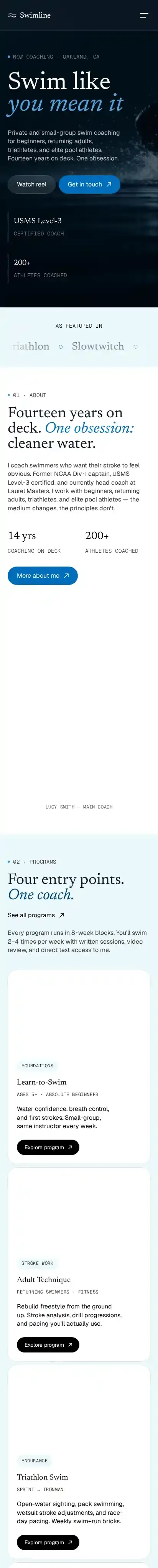 Swimline home page on mobile