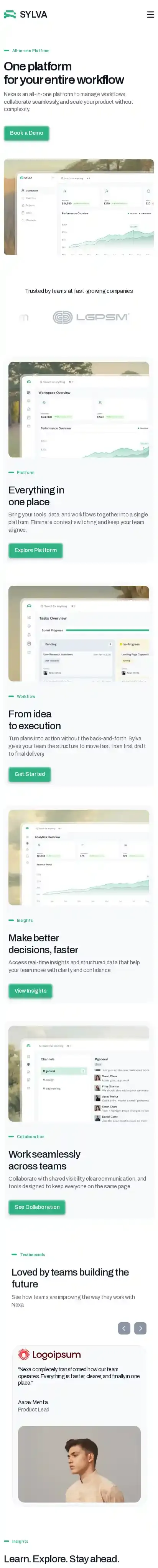 Sylva home page on mobile