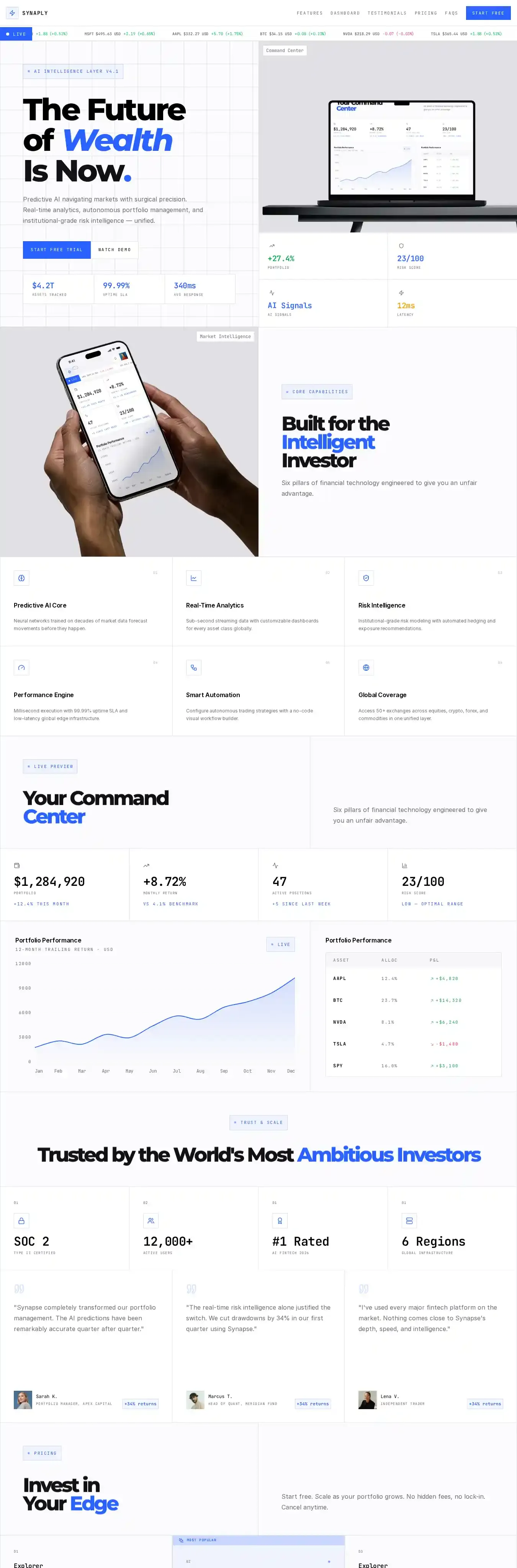 Synaply home page on desktop