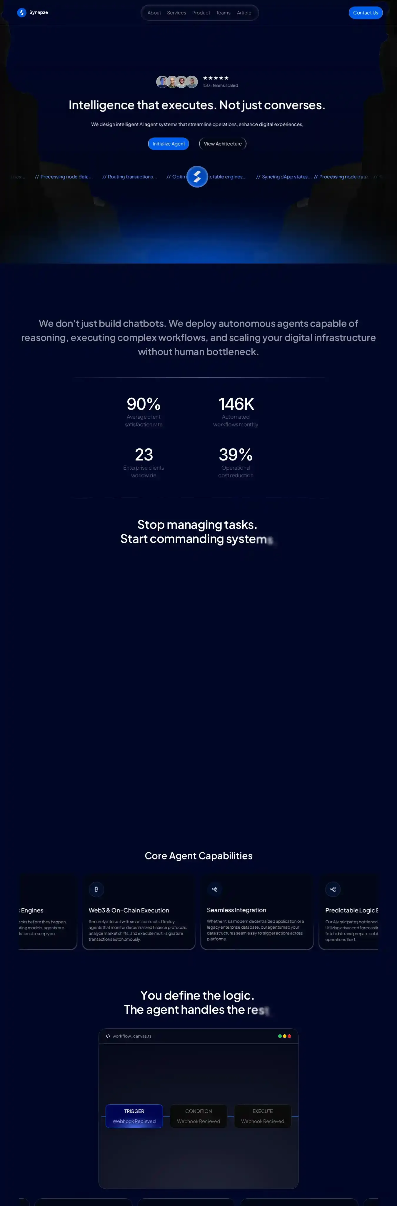 Synapze home page on desktop