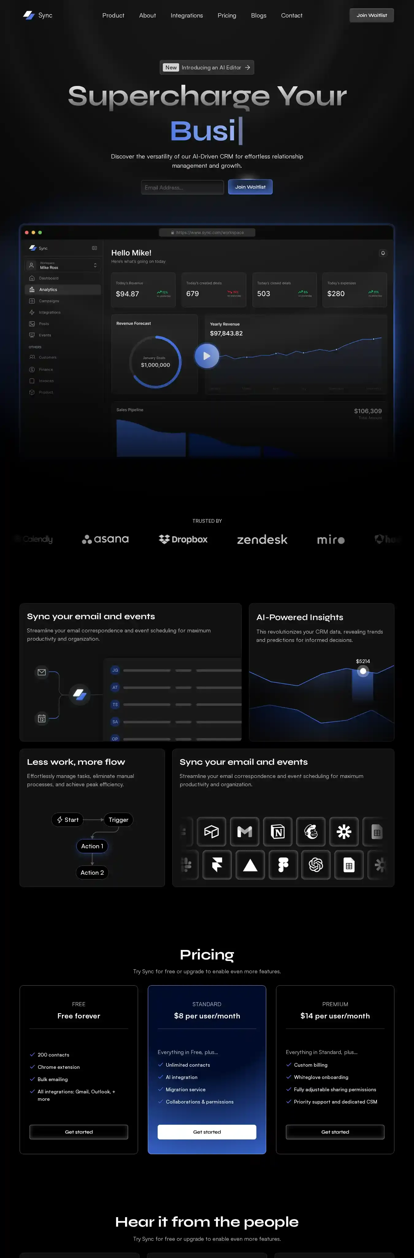 SyncCRM home page on desktop