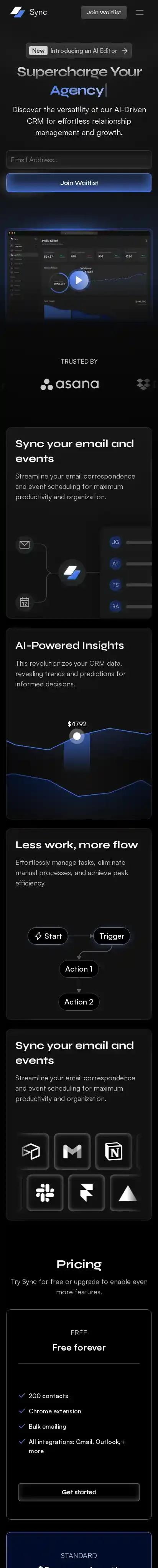 SyncCRM home page on mobile