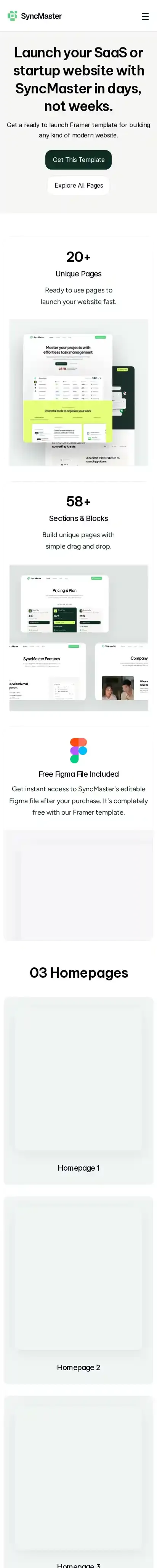 SyncMaster home page on mobile