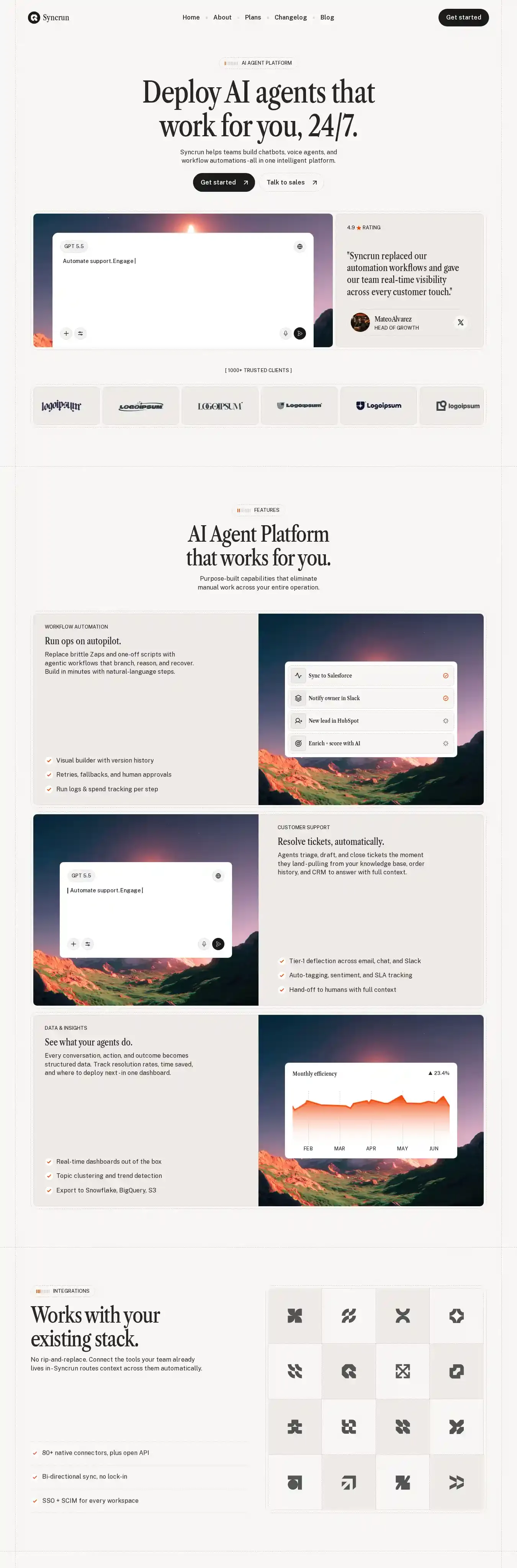 Syncrun home page on desktop