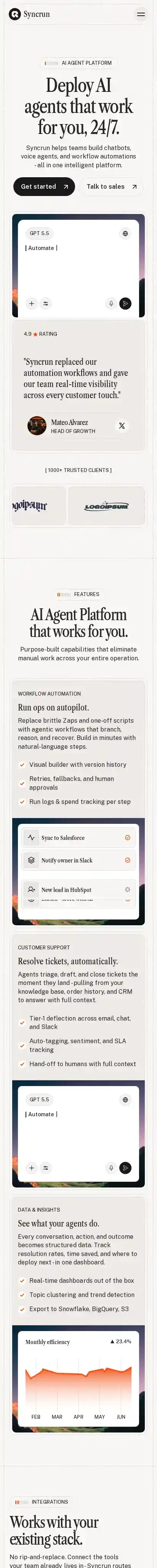Syncrun home page on mobile