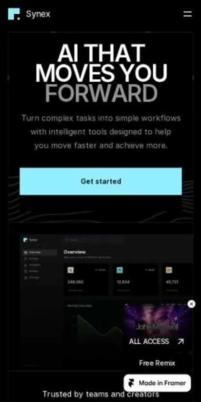 Synex home page on mobile