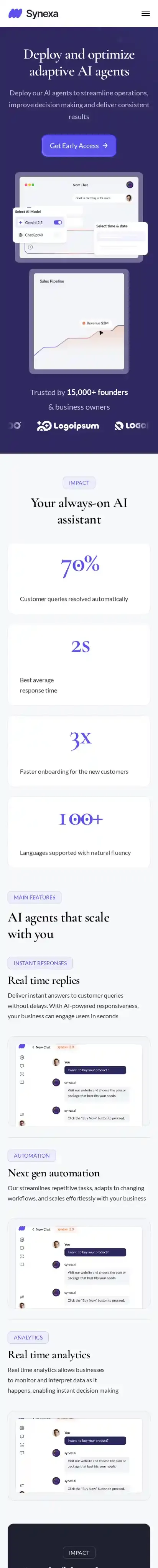 Synexaa home page on mobile