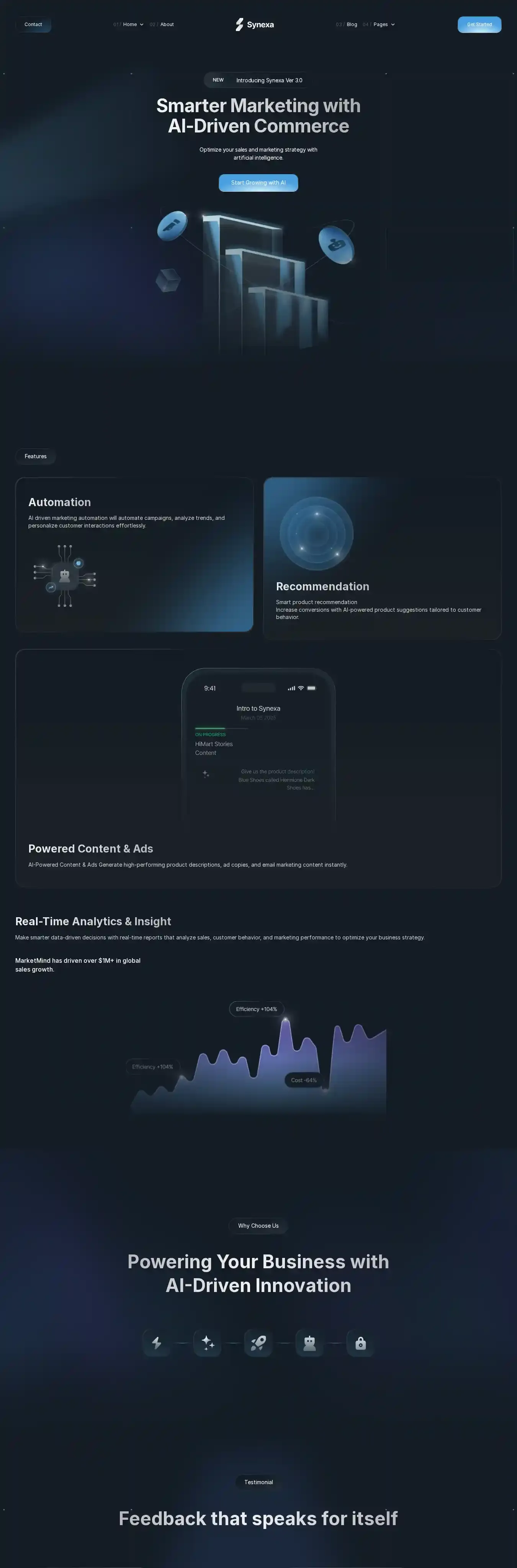 Synexia home page on desktop