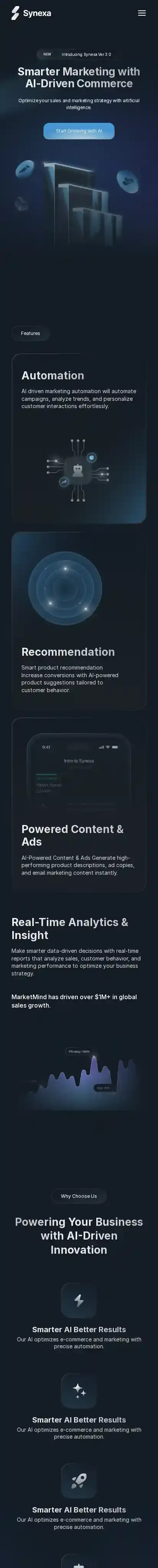 Synexia home page on mobile