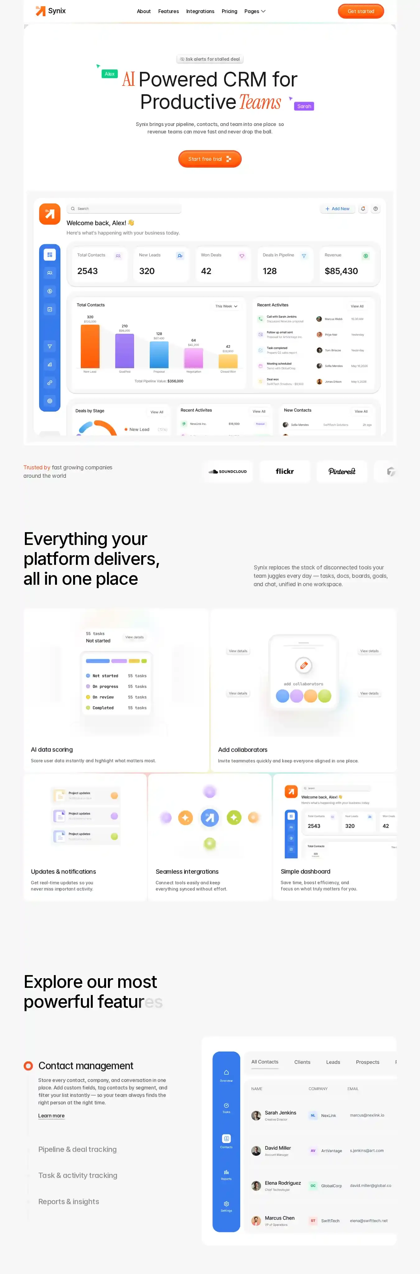 Synix home page on desktop