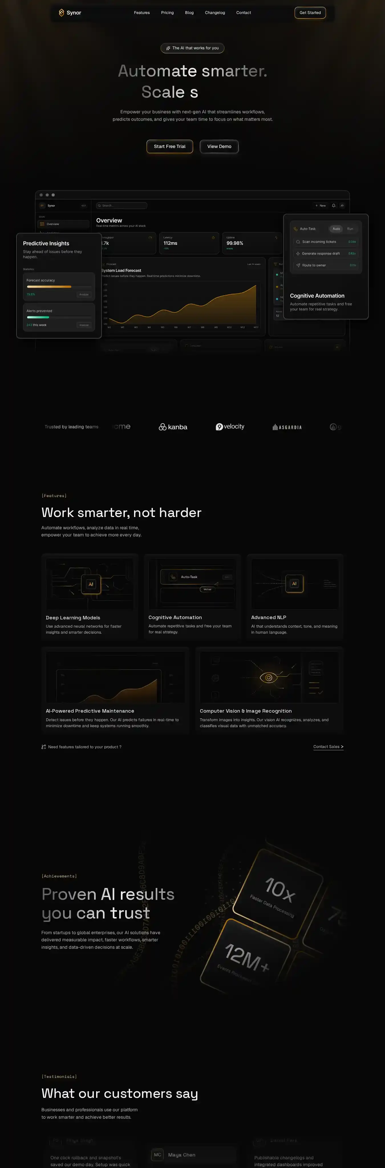 Synor home page on desktop