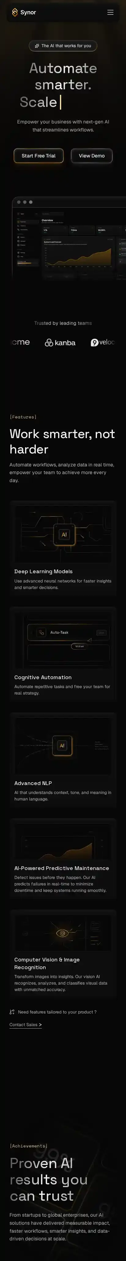 Synor home page on mobile