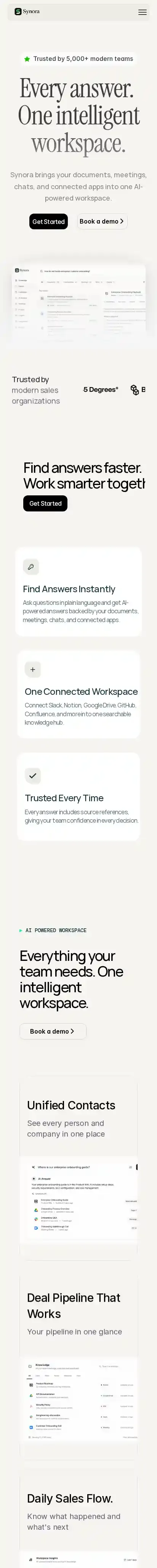 Synora home page on mobile