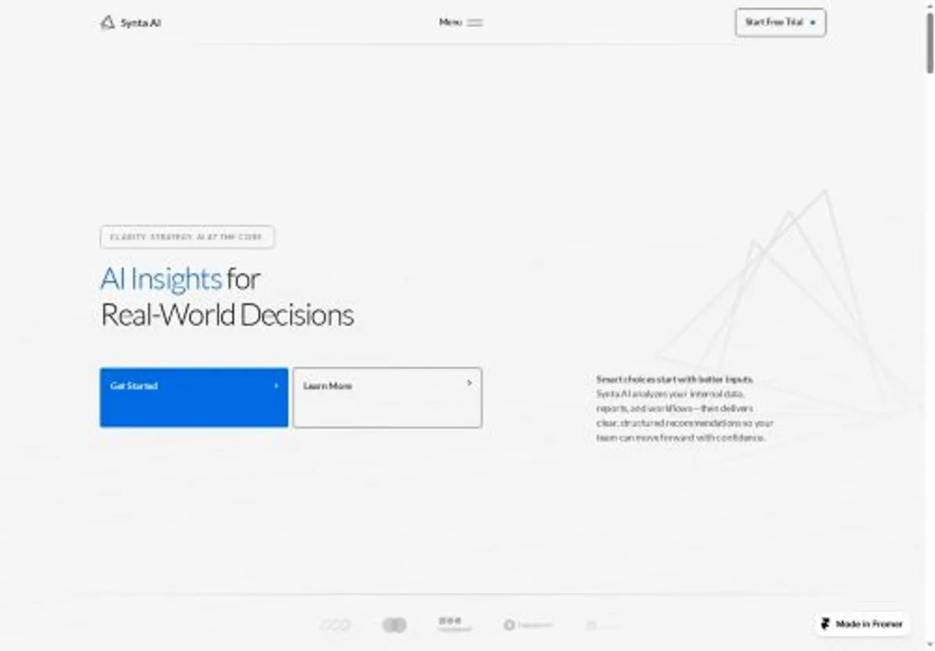Synta home page on desktop