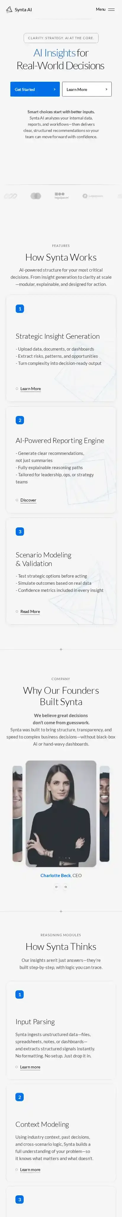 Synta home page on mobile