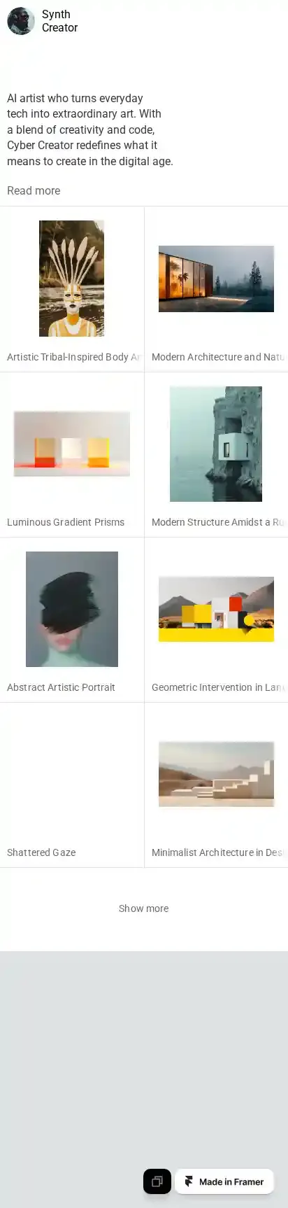 SynthCreator home page on mobile