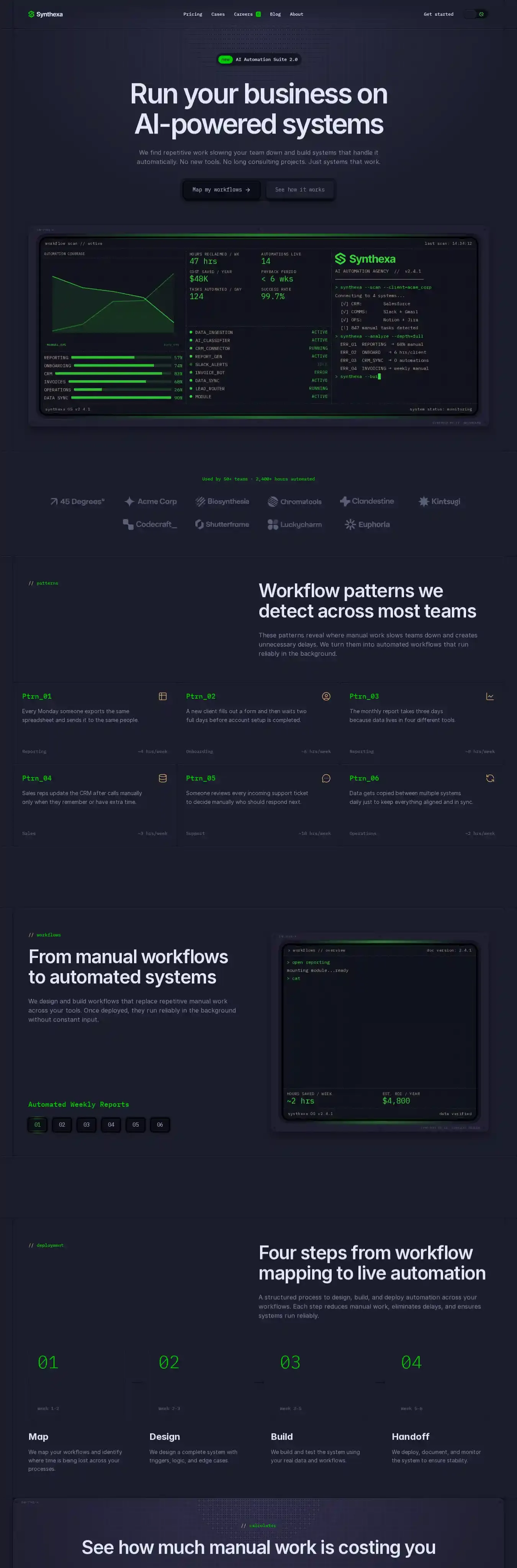 Synthexa home page on desktop