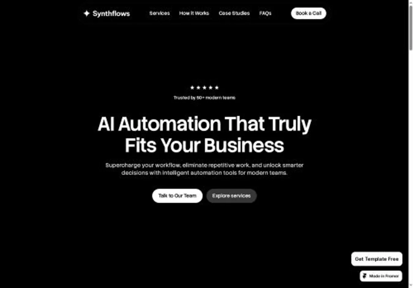Synthflows home page on desktop