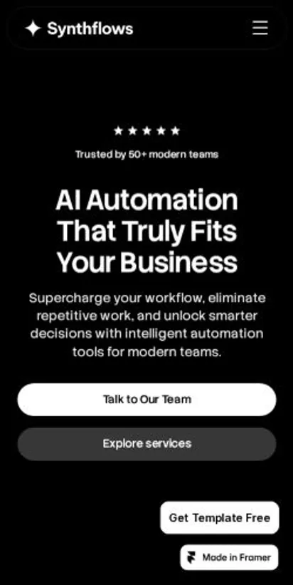 Synthflows home page on mobile