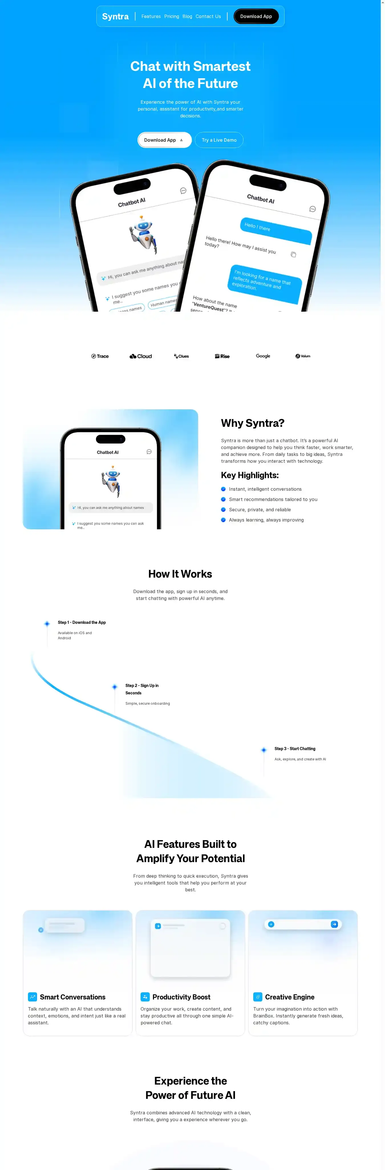 Syntra home page on desktop