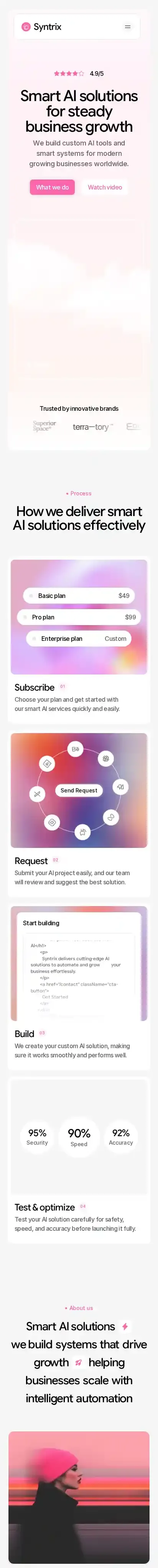 Syntrix home page on mobile