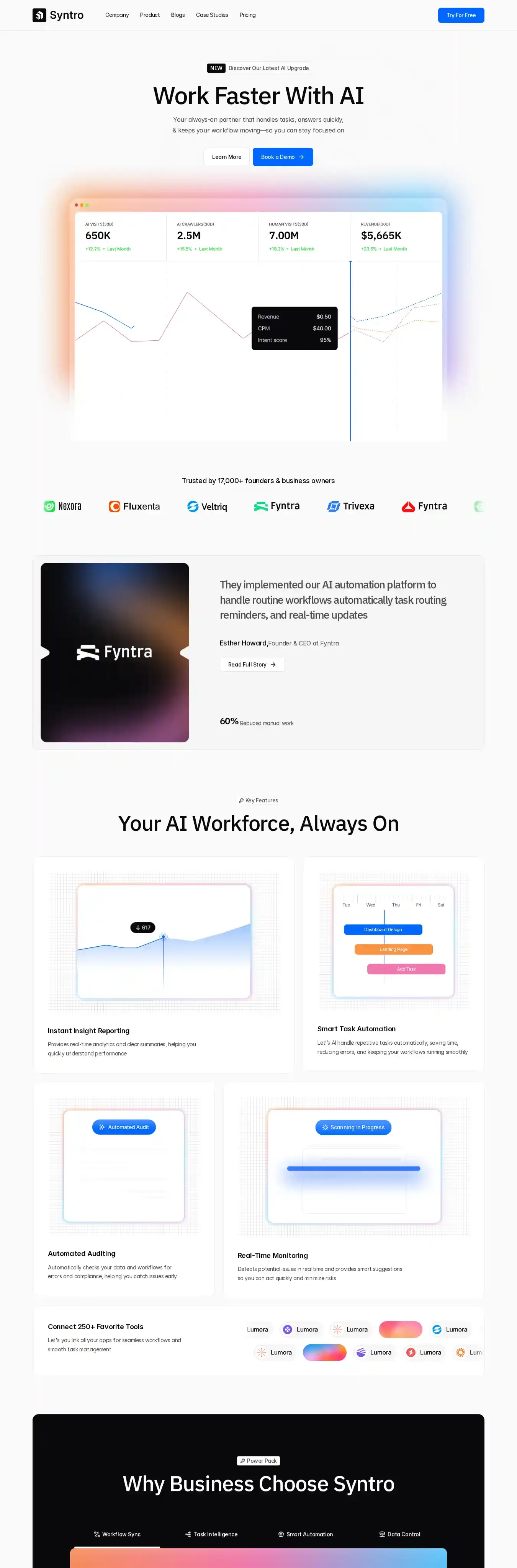 Syntro home page on desktop