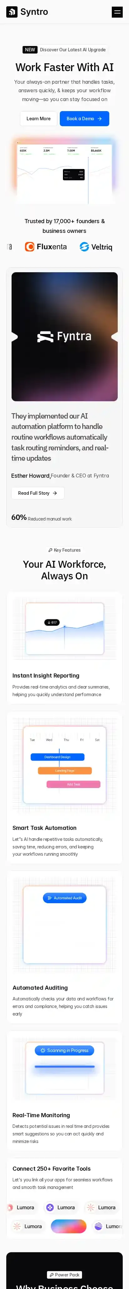 Syntro home page on mobile