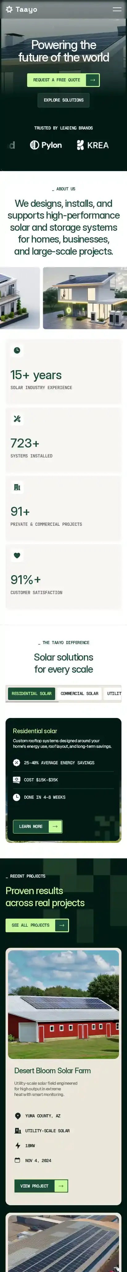 Taayo home page on mobile