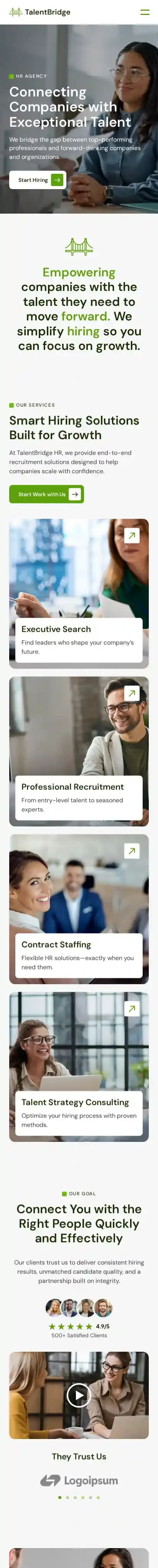 TalentBridge home page on mobile