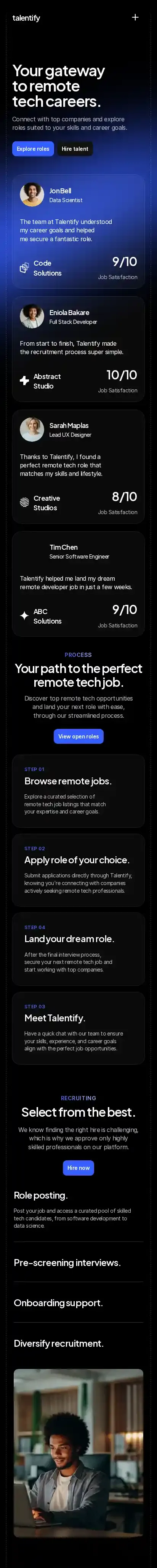 Talentify home page on mobile