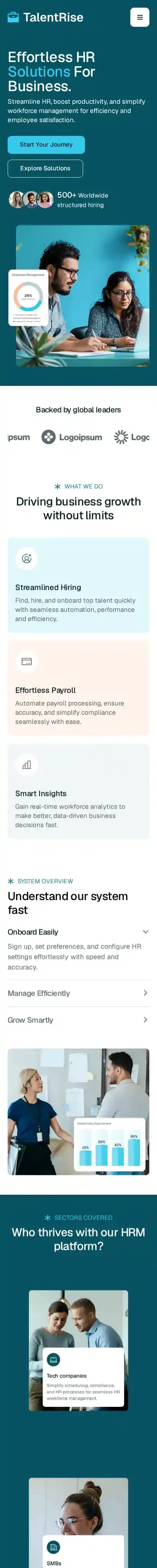TalentRise home page on mobile