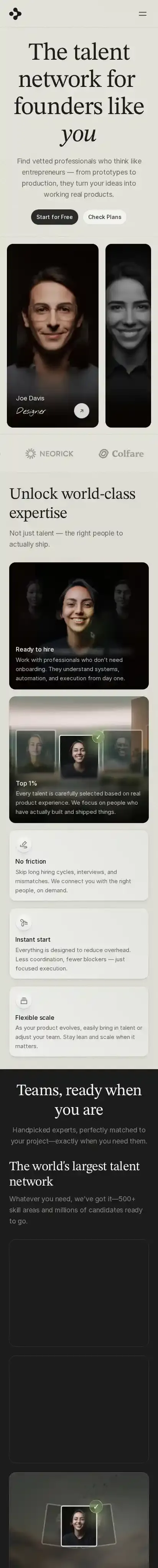 Talio home page on mobile