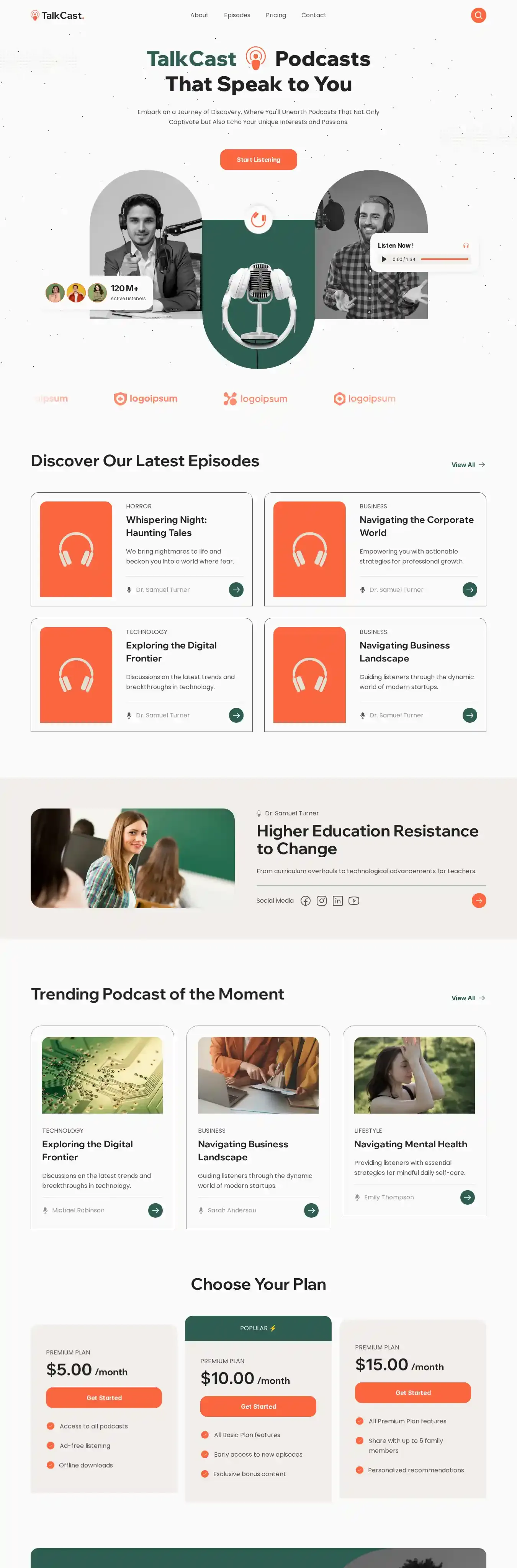 TalkCast home page on desktop