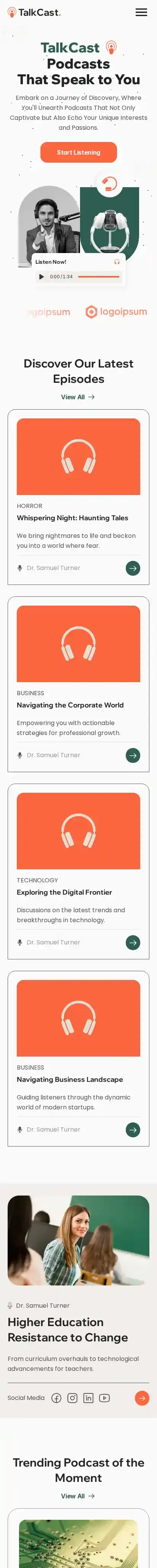 TalkCast home page on mobile